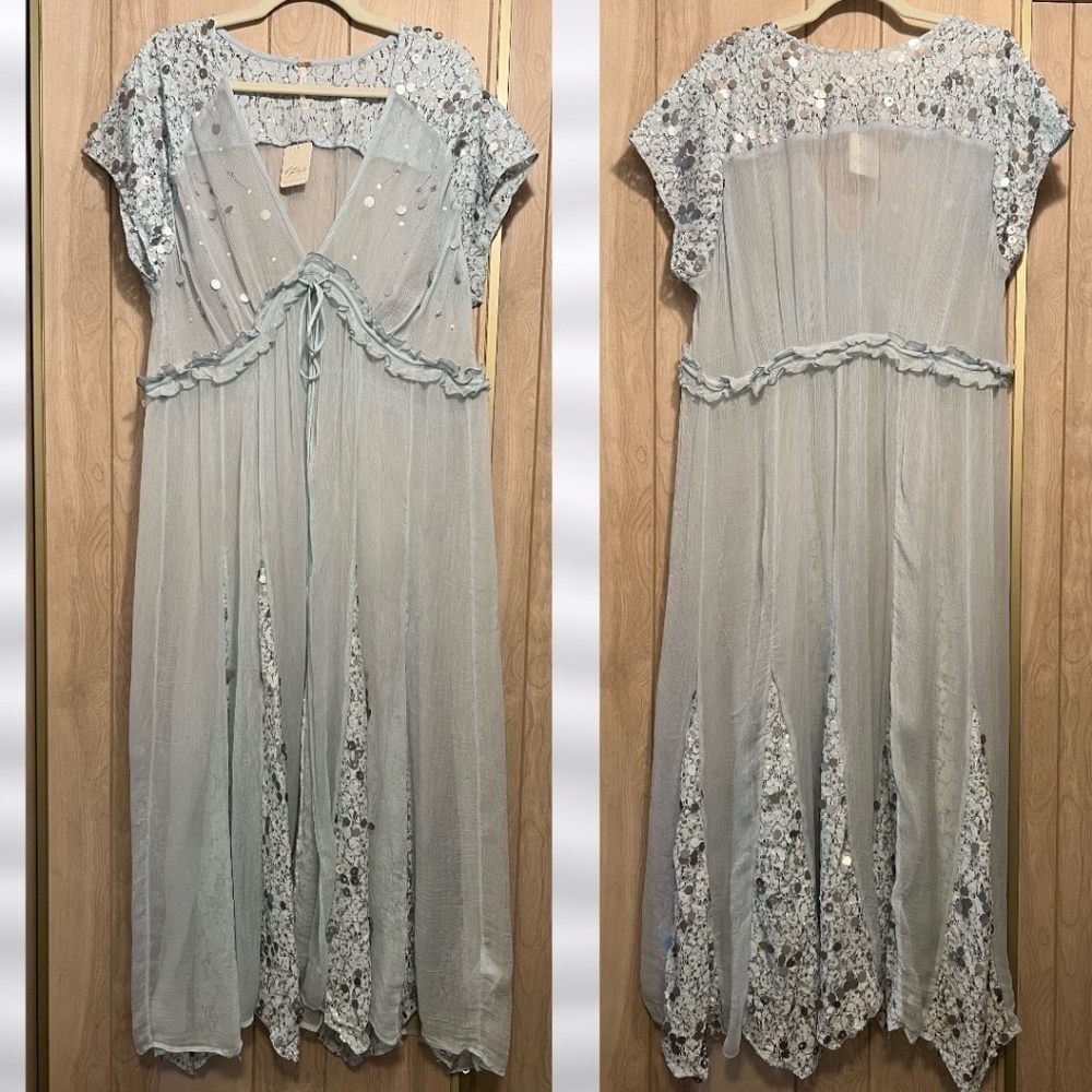 FREE PEOPLE Make a Splash Sheer Sequin-Embellished Tie Front Long Cover-Up/Dress - Picture 11 of 16